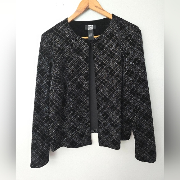 Vtg Jacket Womens 14/16 W Black Velvet Sparkle Dressy Preppy Clueless Academia - Picture 1 of 11